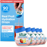 Stur botella frontal Strawberry Lemonade muestra envase práctico y sabor real