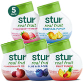 Stur vista frontal del pack clásico mostrando 5 botellas y variedad de sabores, conveniencia portátil