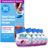 Stur frente del empaque Passionfruit Guava mostrando diseño y beneficio sin azúcar