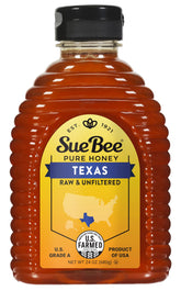 Sue Bee frente del envase de 24 oz mostrando la etiqueta y claridad