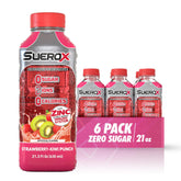 SueroX frontal pack mostrando seis botellas y ventajas de rehidratación
