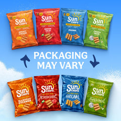 Sunchips bolsa abierta con chips servidos en placa para compartir fácilmente