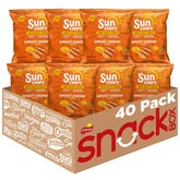 SunChips empaque frontal mostrando sabor Harvest Cheddar y porciones prácticas