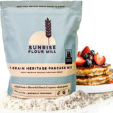 Sunrise Flour Mill frente de paquete mostrando mezcla orgánica y tamaño 5 lb