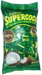 Super Turron Supercoco fruta paquete frontal mostrando diseño moderno