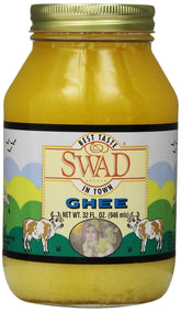 Swad ghee frontal 32 oz con etiqueta clara y atractivo visual