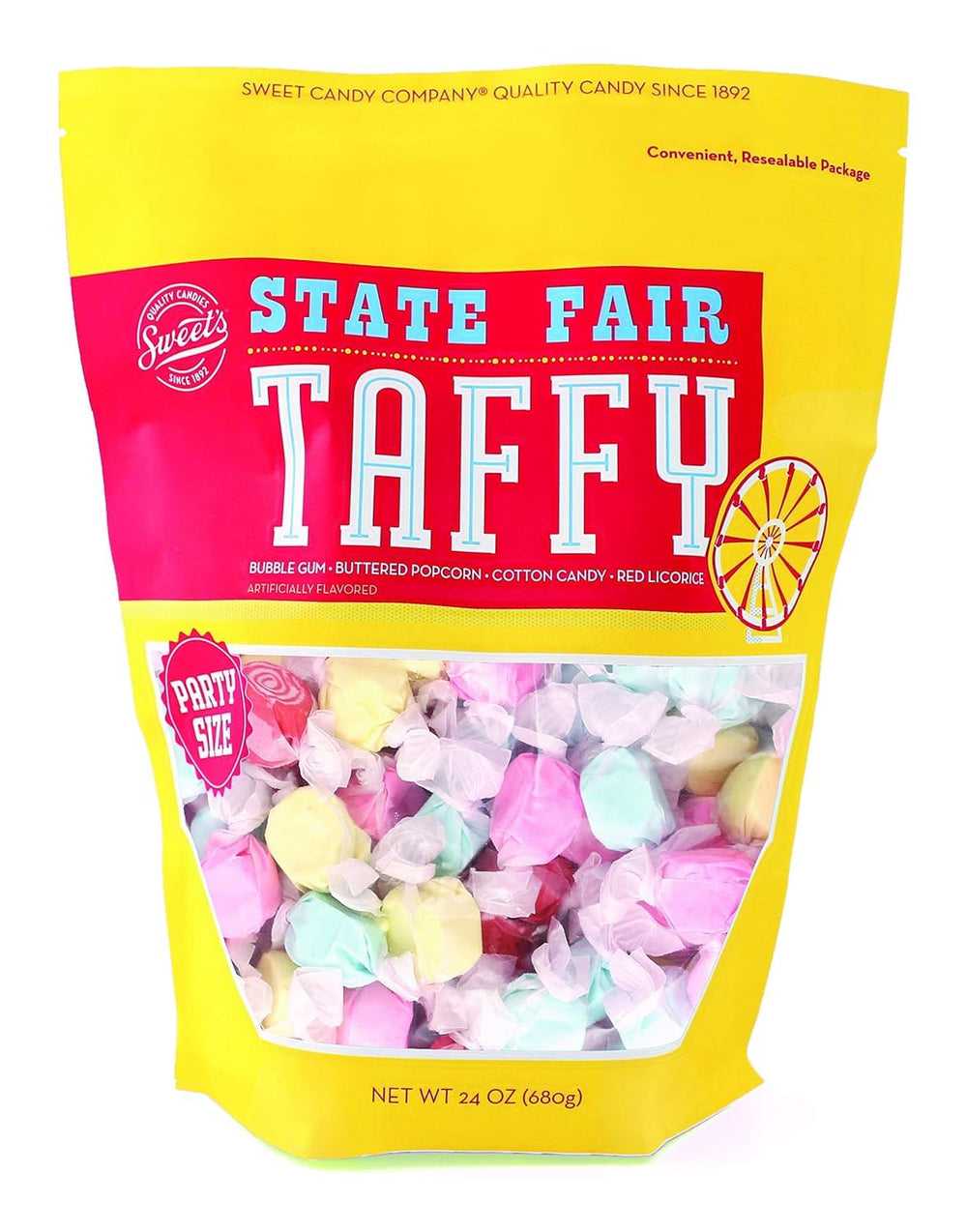 Sweet Candy Company paquete frontal mostrando colores vibrantes y conveniencia
