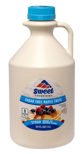 Sweet Mountain botella frontal mostrando etiqueta y tamaño, práctico para dietas