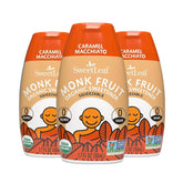 SweetLeaf botella frontal Caramel Macchiato mostrando diseño y tamaño portable