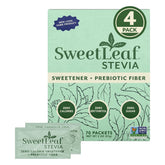 SweetLeaf frente del empaque mostrando 4 cajas y beneficios visibles