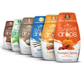 SweetLeaf vista frontal del pack de seis frascos con variedad de sabores y beneficio portátil