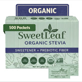 SweetLeaf frente del paquete mostrando 500 sobres y conveniencia para hostelería