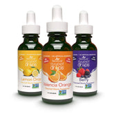 SweetLeaf pack frontal mostrando los tres sabores y su tamaño portátil