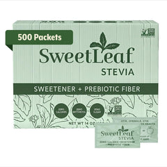 SweetLeaf paquete frontal mostrando 500 sobres práctico para negocios