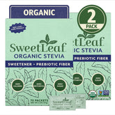 SweetLeaf vista frontal del envase mostrando sobres y marca, conveniencia al instante