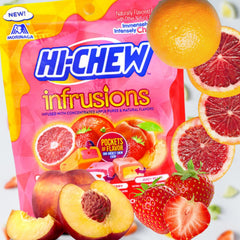 Sweetzo Hi-Chew primer plano de textura masticable y jugosidad