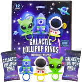 Sweetzo pack frontal mostrando 12 anillos galácticos listos para fiesta