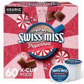 Swiss Miss empaque frontal mostrando 60 cápsulas y diseño festivo, conveniencia inmediata