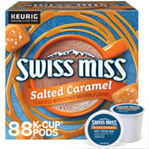 Swiss Miss frente del empaque mostrando sabor caramelo salado y conveniencia