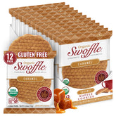 Swoffle empaque frontal de stroopwafels caramelo, práctico y orgánico