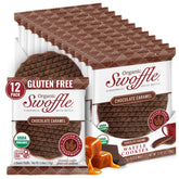 Swoffle frontal del empaque mostrando 12 stroopwafels frescura y conveniencia