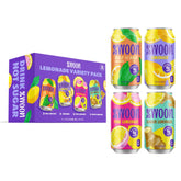 Swoon pack frontal mostrando 12 latas y variedad de sabores, refresco sin azúcar
