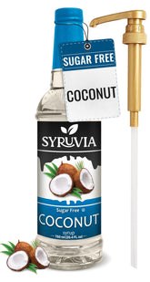 SYRUVIA botella frontal de sirope de coco sin azúcar mostrando volumen y diseño