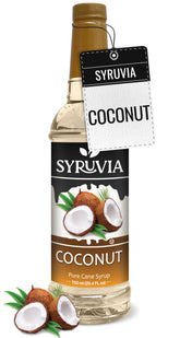 SYRUVIA botella frontal mostrando jarabe de coco y etiqueta clara