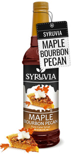 SYRUVIA botella frontal con sabor maple bourbon pecan mostrando presentación