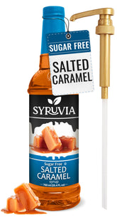 SYRUVIA botella frente con jarabe salted caramel, añade sabor sin azúcar