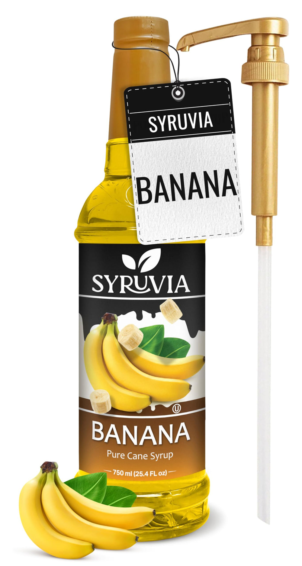 Syruvia botella frontal mostrando diseño y tamaño, facilita reconocimiento y compra