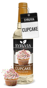 Syruvia envase frontal con sabor cupcake mostrando etiqueta y beneficio sabor pastel