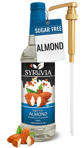 Syruvia botella frontal con sabor almendra mostrando diseño y tamaño práctico