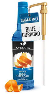 SYRUVIA botella frontal azul mostró color vibrante y fácil servicio