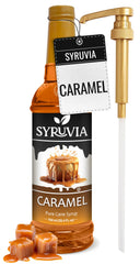 SYRUVIA botella frontal de caramelo mostrando el envase y su aroma atractivo
