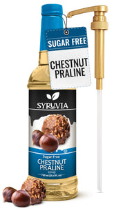 SYRUVIA botella frontal chestnut praline mostrando tamaño y diseño
