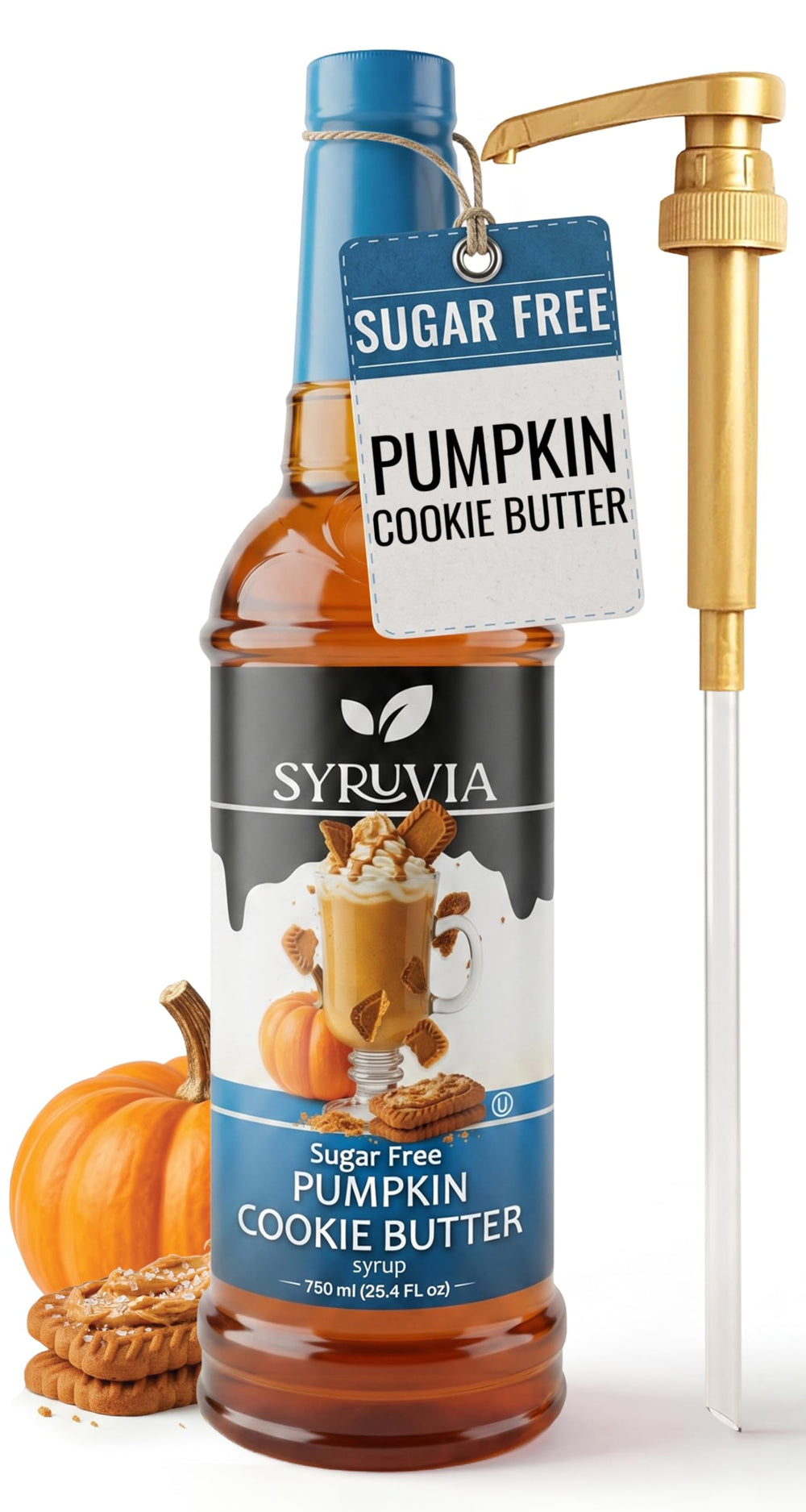 SYRUVIA botella frontal con etiqueta pumpkin cookie butter ideal para cafés caseros