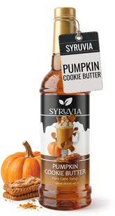 SYRUVIA botella frontal mostrando sabor Pumpkin Cookie Butter, aspecto atractivo y uso fácil