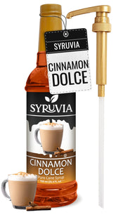 SYRUVIA botella frontal Cinnamon Dolce mostrando etiqueta y volumen