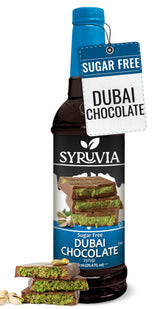 SYRUVIA envase frontal Dubai Chocolate mostrando etiqueta y tamaño útil
