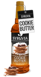 SYRUVIA frente de botella cookie butter mostrando etiqueta legible y tamaño