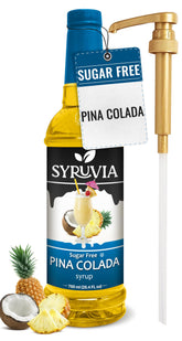 SYRUVIA botella frontal mostrando jarabe piña colada, ideal para cócteles
