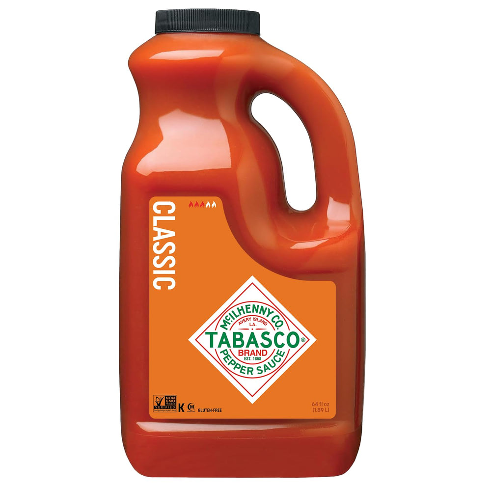 TABASCO jarra frontal mostrando etiqueta y tamaño, fácil identificación