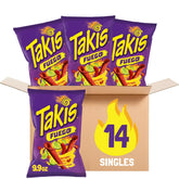 Takis empaque frontal mostrando la caja multipack y el sabor fuego como opción para compartir