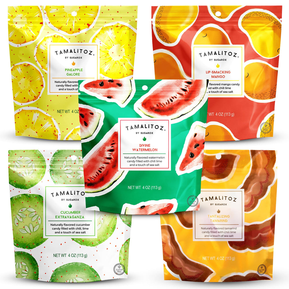 Tamalitoz pack frente mostrando las cinco bolsas coloridas y variedad