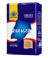 Taragüi bolsa azul al frente mostrando etiqueta y presentación, garantía de origen