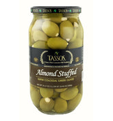 Tassos frasco delantero con aceitunas Halkidiki rellenas, práctico para servir