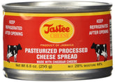 Tastee Cheese paquete delantero mostrando tamaño y etiqueta, práctico en cocina