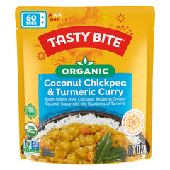 TASTY BITE detalle de etiqueta orgánica que destaca ingredientes naturales y confianza