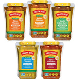 TASTY BITE pack frontal con cinco salsas variadas mostrando conveniencia y selección